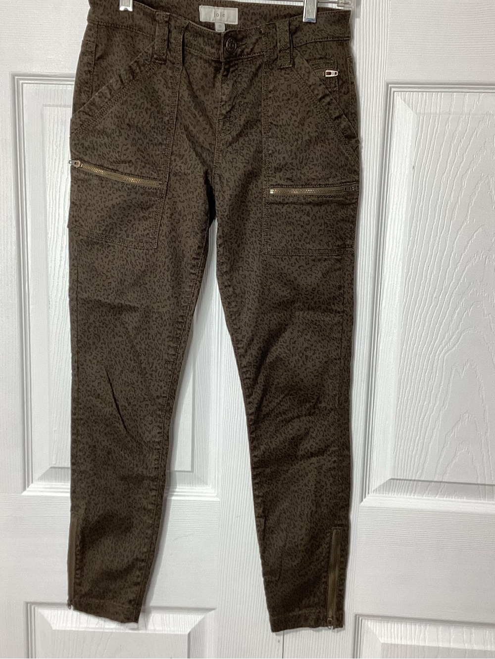 Joie Animal Print Skinny Skinny Jeans Dark Olive Zipper Detail Size 25